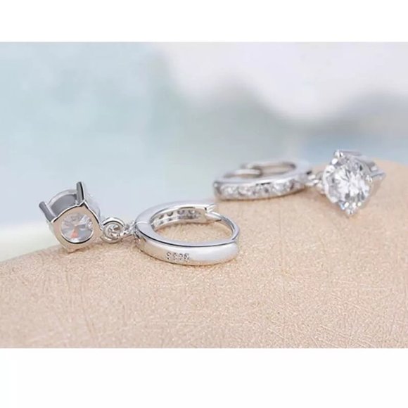 New Sterling Silver Huggie Hoop Crystal Earrings - Picture 5 of 9